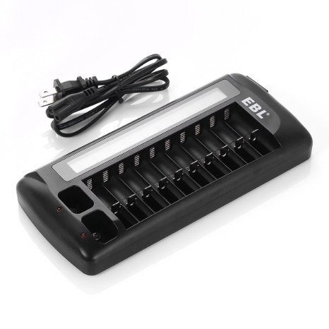 EBL 12 Bay LCD AA AAA 9V Charger for Rechargeable Batteries